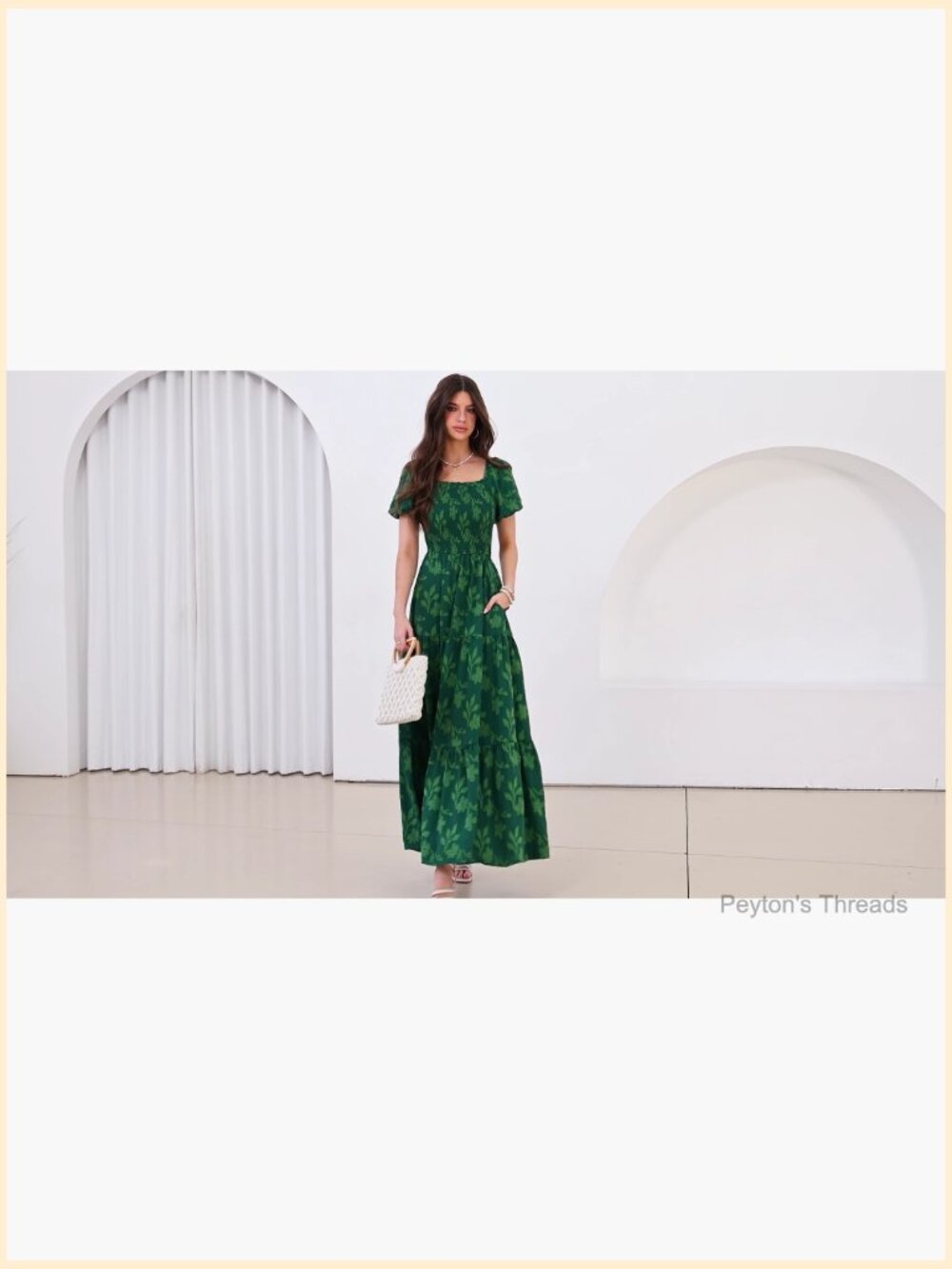 Boho Maxi Dress Floral Short Sleeve Square Neck Smocked Flowy Long Vacation - Picture 7 of 7